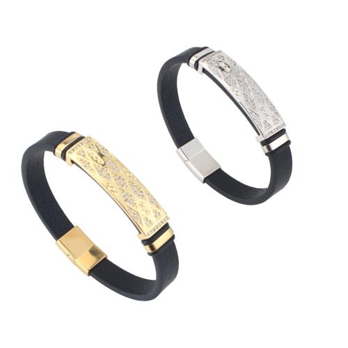 Microfiber PU Bracelet, with Brass, plated, Unisex & micro pave cubic zirconia, more colors for choice, 214x10x4mm, Sold By PC