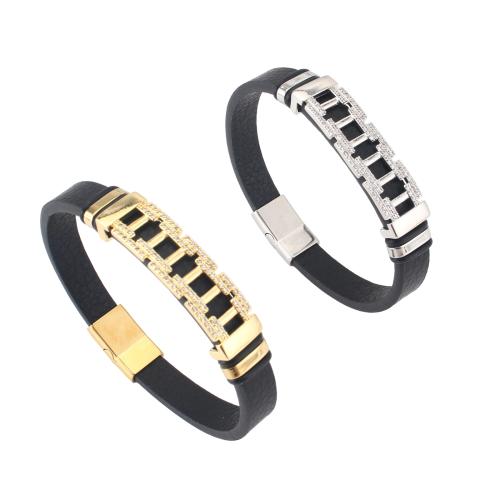 Microfiber PU Bracelet, with Brass, plated, Unisex & micro pave cubic zirconia, more colors for choice, 214x10x4mm, Sold By PC