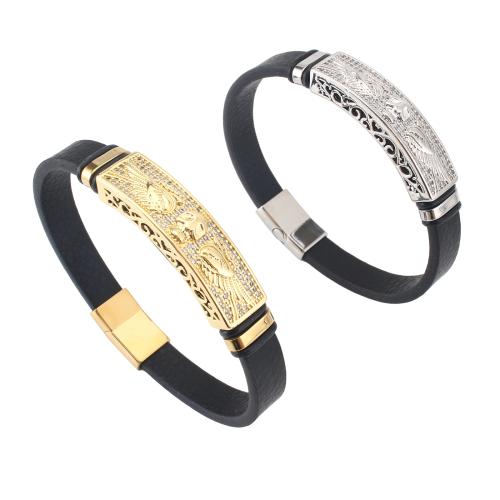 Microfiber PU Bracelet, with Brass, plated, Unisex & micro pave cubic zirconia, more colors for choice, 214x10x4mm, Sold By PC