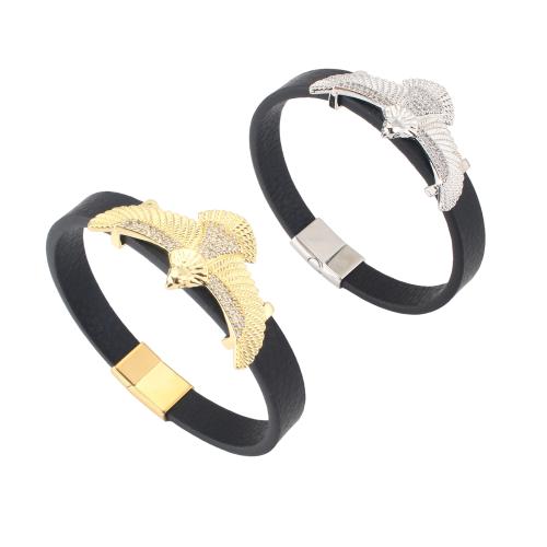 Microfiber PU Bracelet, with Brass, Animal, plated, Unisex & micro pave cubic zirconia, more colors for choice, 214x10x4mm, Sold By PC