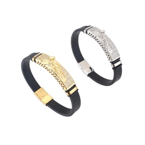 Microfiber PU Bracelet, with Brass, plated, Unisex & micro pave cubic zirconia, more colors for choice, 214x10x4mm, Sold By PC