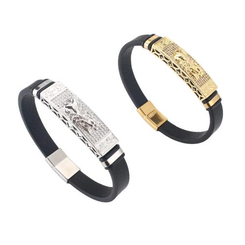 Microfiber PU Bracelet, with Brass, plated, Unisex & micro pave cubic zirconia, more colors for choice, 214x10x4mm, Sold By PC