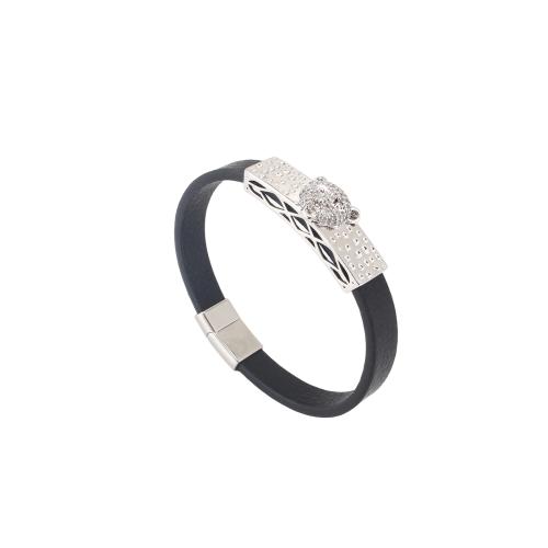 Microfiber PU Bracelet, with Brass, plated, Unisex & micro pave cubic zirconia, 214x10x4mm, Sold By PC