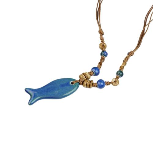 Porcelain Necklace, with Wax Cord, Fish, fashion jewelry & for woman, more colors for choice, Length:Approx 60 cm, Sold By PC
