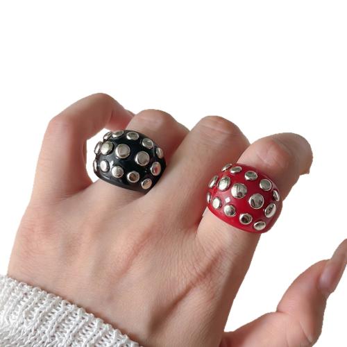 Resin Finger Ring, with Iron, fashion jewelry & with rivet stud & for woman & with rhinestone, more colors for choice, US Ring Size:7, Sold By PC