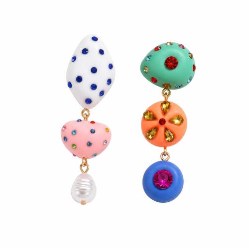 Resin Asymmetric Earrings, for woman & with rhinestone, Hole:Approx 4mm, Sold By Pair