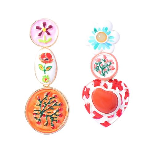 Tibetan Style Asymmetric Earrings, plated, for woman & enamel, 28x70mm, Hole:Approx 4mm, Sold By Pair