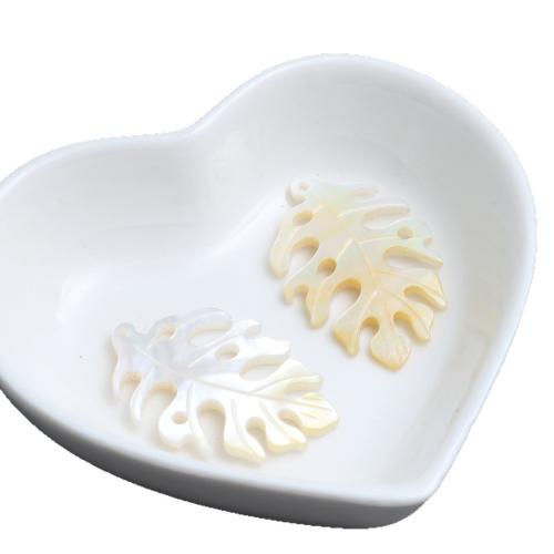 Natural Yellow Shell Pendants, Leaf, Carved, DIY, 22.90x34mm, Sold By PC