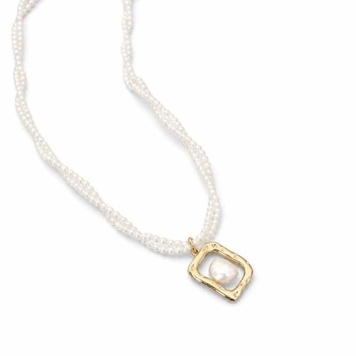 Brass Necklace, with Freshwater Pearl & Plastic Pearl, with 6cm extender chain, gold color plated, Double Layer & for woman, Length:Approx 40 cm, Sold By PC