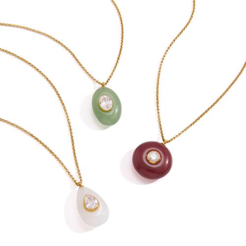 304 Stainless Steel Necklace, with Resin, with 5cm extender chain, gold color plated, fashion jewelry & for woman & with rhinestone, more colors for choice, Length:Approx 47 cm, Sold By PC