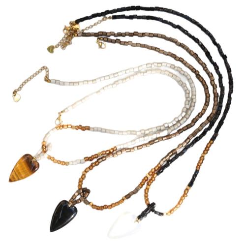 304 Stainless Steel Necklace, with Seedbead, with 5cm extender chain, Heart, gold color plated, vintage & for woman, more colors for choice, Length:Approx 58 cm, Sold By PC
