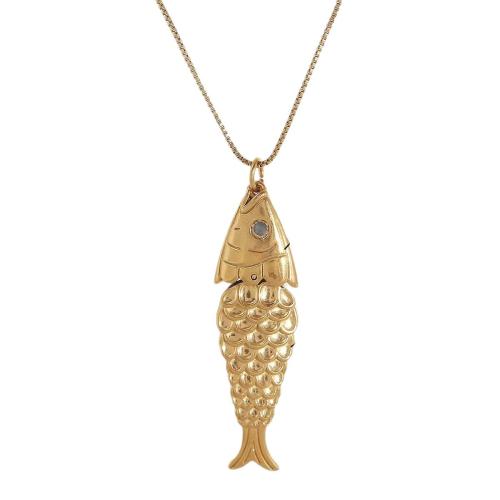 304 Stainless Steel Necklace, with Resin, with 5cm extender chain, Fish, gold color plated, Bohemian style & for woman, more colors for choice, Length:Approx 45 cm, Sold By PC