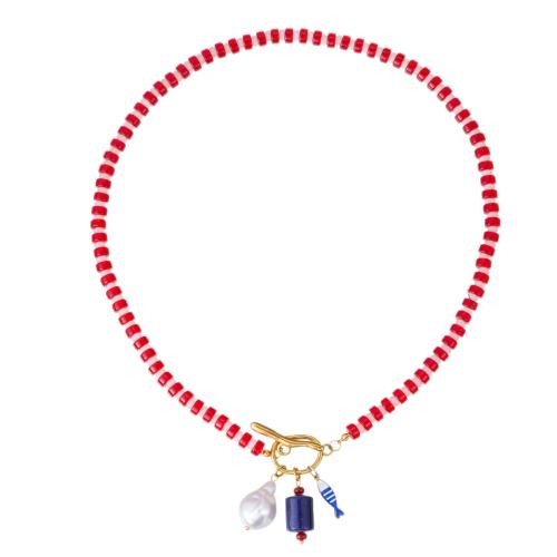 Gemstone Necklace, with Plastic Pearl & 304 Stainless Steel, handmade, different styles for choice & for woman, Sold By PC