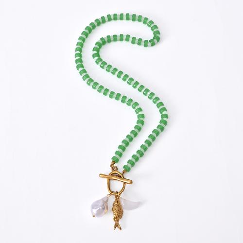 304 Stainless Steel Necklace, with Lampwork, Fish, handmade, vintage & for woman, Length:Approx 50 cm, Sold By PC