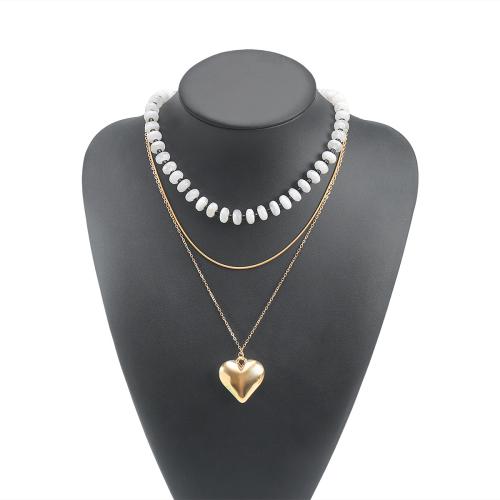 Chalcedony Necklace, with Tibetan Style, with 7cm extender chain, Heart, gold color plated, fashion jewelry & for woman, more colors for choice, Length:Approx 42 cm, Sold By PC