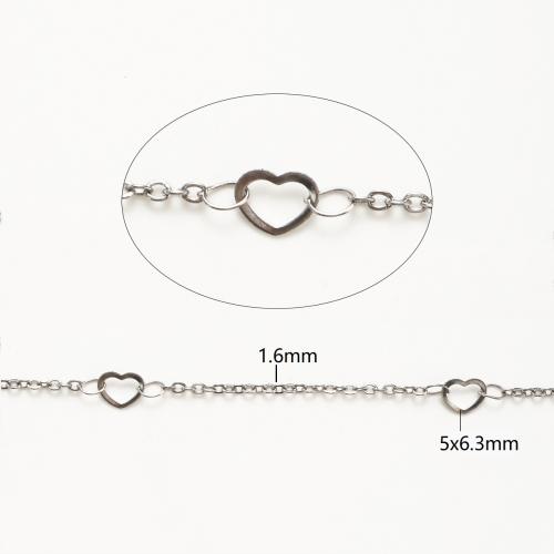 Stainless Steel Jewelry Chains, 304 Stainless Steel, Heart, DIY, original color, 100m/Lot, Sold By Lot