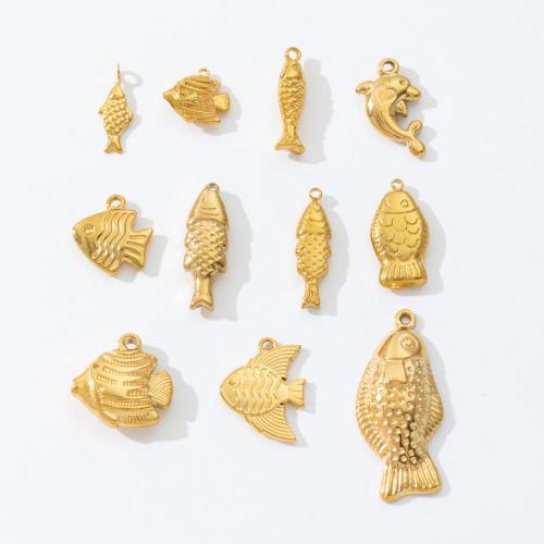 Stainless Steel Animal Pendants, 304 Stainless Steel, Fish, gold color plated, DIY & different styles for choice, Sold By PC