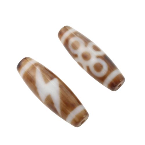 Natural Tibetan Agate Dzi Beads, Oval, lighting five-eyed & two tone, 13x38mm, Hole:Approx 2mm, Sold By PC