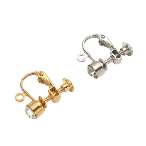 Stainless Steel Clip On Earring Finding, Brass, plated, DIY & with rhinestone, more colors for choice, 16x13mm, Hole:Approx 2mm, Sold By PC
