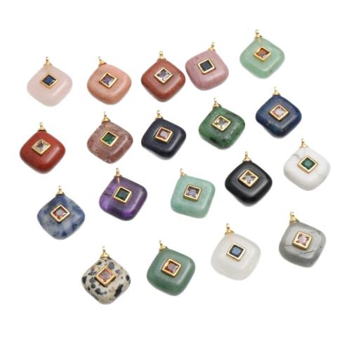 Colgantes de Gemas, Piedras preciosas, con aleación de zinc, Cuadrado, Tallado, Bricolaje & diferentes materiales para la opción & micro arcilla de zirconia cúbica, 14x14x6.70mm, Vendido por UD
