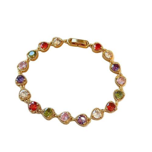 Brass Bracelet, Heart, gold color plated, micro pave cubic zirconia & for woman, Length:Approx 21 cm, Sold By PC