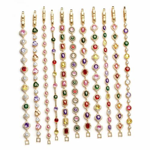 Copper Alloy Bracelet, gold color plated, different styles for choice & micro pave cubic zirconia & for woman, Length:Approx 21 cm, Sold By PC