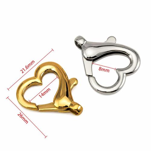 Stainless Steel Lobster Claw Clasps, 304 Stainless Steel, Heart, plated, DIY, more colors for choice, 21.60x26mm, 2PCs/Bag, Sold By Bag