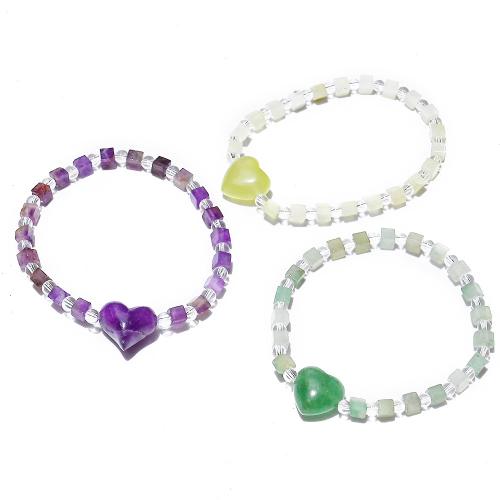 Piedras preciosas Pulsera, con Hilo elástico, Corazón, diferentes materiales para la opción & para mujer, longitud:aproximado 18 cm, Vendido por UD