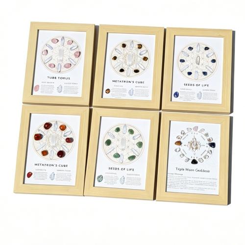 Gemstone Minerals Specimen, with Wood, Rectangle, different materials for choice, 128x178mm, Sold By PC