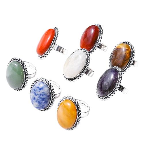 Gemstone Cuff Finger Ring, with Tibetan Style, Oval, plated, different materials for choice & Unisex, 25x30mm, Sold By PC