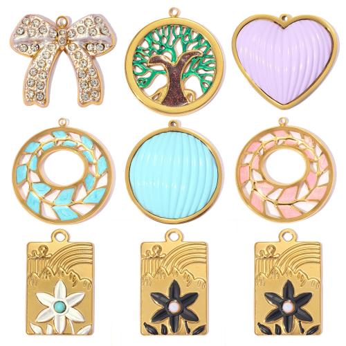 Stainless Steel Pendants, 304 Stainless Steel, with Gemstone, plated, DIY & different styles for choice & enamel & with rhinestone, 3PCs/Bag, Sold By Bag