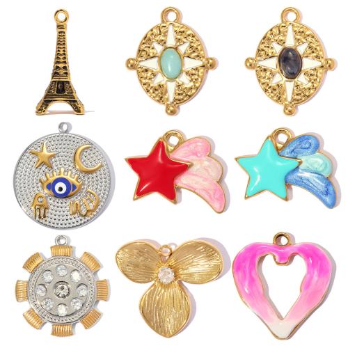 Stainless Steel Pendants, 304 Stainless Steel, with Gemstone, plated, DIY & different styles for choice & enamel & with rhinestone, 3PCs/Bag, Sold By Bag