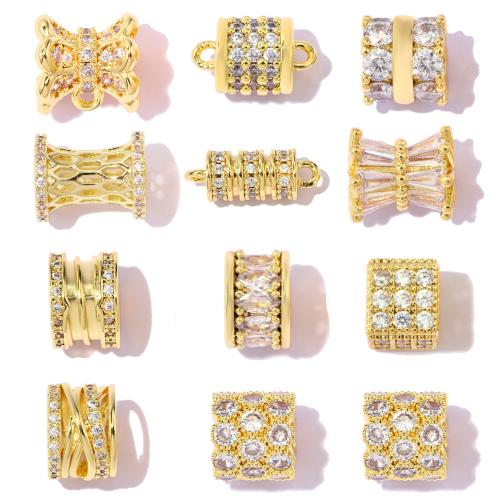 Brass Spacer Beads, gold color plated, DIY & different styles for choice & micro pave cubic zirconia, 3PCs/Bag, Sold By Bag