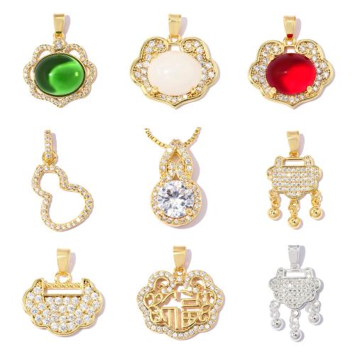 Cubic Zirconia Micro Pave Brass Pendants, with Glass Stone, plated, DIY & different styles for choice & micro pave cubic zirconia, 3PCs/Bag, Sold By Bag
