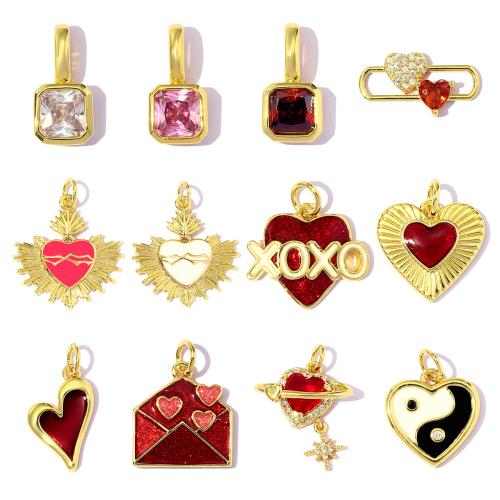 Cubic Zirconia Micro Pave Brass Pendants, gold color plated, DIY & different styles for choice & micro pave cubic zirconia & enamel, 3PCs/Bag, Sold By Bag