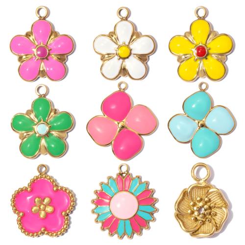 Stainless Steel Flower Pendant, 304 Stainless Steel, gold color plated, DIY & enamel, more colors for choice, 3PCs/Bag, Sold By Bag