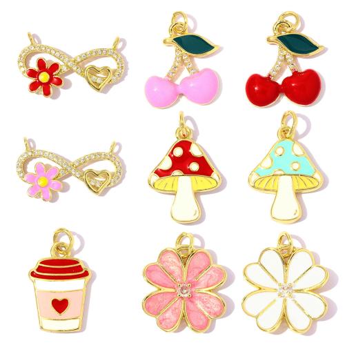 Cubic Zirconia Micro Pave Brass Pendants, gold color plated, DIY & different styles for choice & micro pave cubic zirconia & enamel, 3PCs/Bag, Sold By Bag