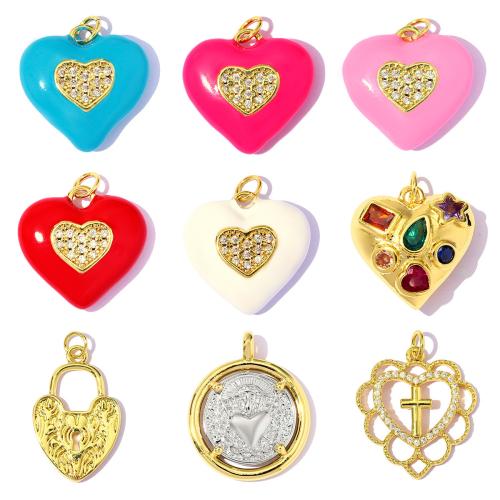 Brass Heart Pendants, plated, DIY & different styles for choice & micro pave cubic zirconia & enamel, 3PCs/Bag, Sold By Bag