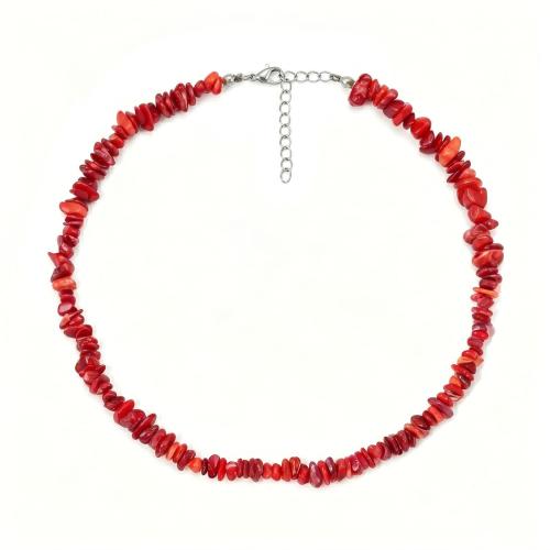 Natural Gemstone Necklaces, Natural Stone, with Stainless Steel, irregular, plated, fashion jewelry & for woman, red, Sold Per Approx 40 cm Strand