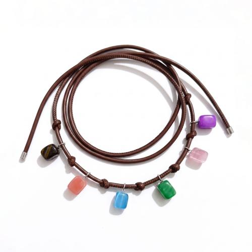 Natural Gemstone Necklaces, with leather cord, fashion jewelry & for woman, multi-colored, Sold Per Approx 132 cm Strand