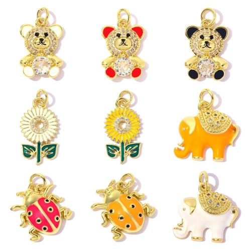 Cúbicos Circonia Colgante Latón Micro pavimenta, metal, chapado en color dorado, Bricolaje & diferentes estilos para la opción & micro arcilla de zirconia cúbica & esmalte, 3PCs/Bolsa, Vendido por Bolsa