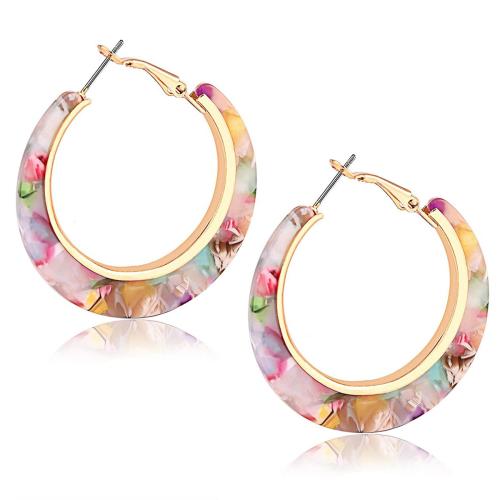 Acetate Hoop Earring, with 304 Stainless Steel, handmade, fashion jewelry & for woman, more colors for choice, 45x46mm, Sold By Pair