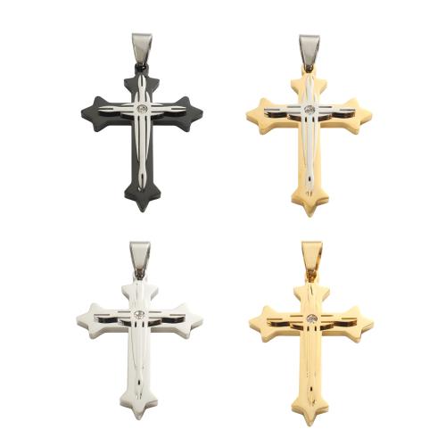 Stainless Steel Cross Pendants, 304 Stainless Steel, plated, DIY & with rhinestone, more colors for choice, 53.50x38.50x4.30mm, Hole:Approx 12.5x6.5mm, Sold By PC