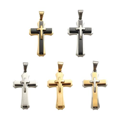 Stainless Steel Cross Pendants, 304 Stainless Steel, plated, DIY, more colors for choice, 53.20x30.10x7.90mm, Hole:Approx 11x7.5mm, Sold By PC