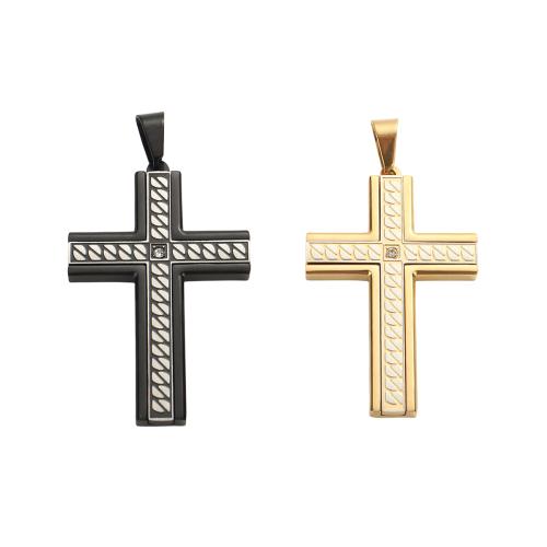 Stainless Steel Cross Pendants, 304 Stainless Steel, plated, DIY & with rhinestone, more colors for choice, 47.10x30.10x3.50mm, Hole:Approx 9.6x5.6mm, Sold By PC