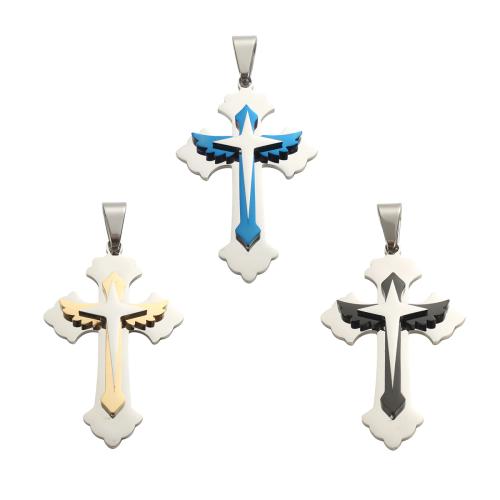 Pendentifs en acier inoxydable de la Croix-, Acier inoxydable 304, Placage, DIY, plus de couleurs à choisir, 58.80x37.30x6.30mm, Trou:Environ 12.5x6.5mm, Vendu par PC