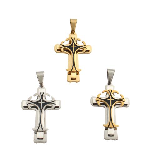 Stainless Steel Cross Pendants, 304 Stainless Steel, plated, DIY, more colors for choice, 55.80x34.50x5.20mm, Hole:Approx 13x6mm, Sold By PC