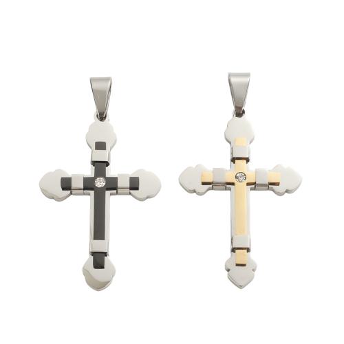 Stainless Steel Cross Pendants, 304 Stainless Steel, plated, DIY & with rhinestone, more colors for choice, 57.20x37.40x5.80mm, Hole:Approx 13x6mm, Sold By PC