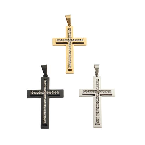 Stainless Steel Cross Pendants, 304 Stainless Steel, plated, DIY & with rhinestone, more colors for choice, 47.80x29.90x4mm, Hole:Approx 9x5mm, Sold By PC