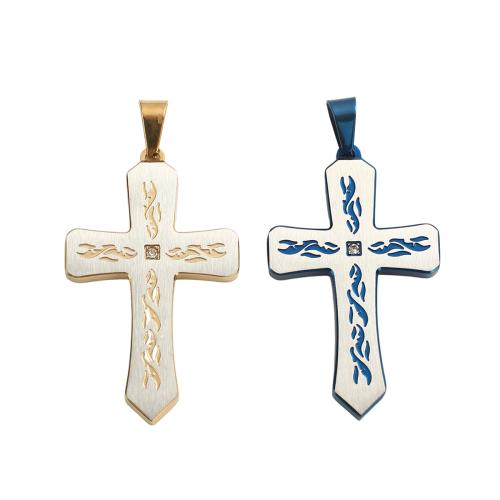 Colgantes Cruz de Acero Inoxidable, acero inoxidable 304, Cruces, chapado, Bricolaje & con diamantes de imitación, más colores para la opción, 48x29.10x3.40mm, agujero:aproximado 9x5mm, Vendido por UD